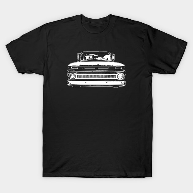White 1966 Chevy C10 Sketch Art T-Shirt by DemangDesign